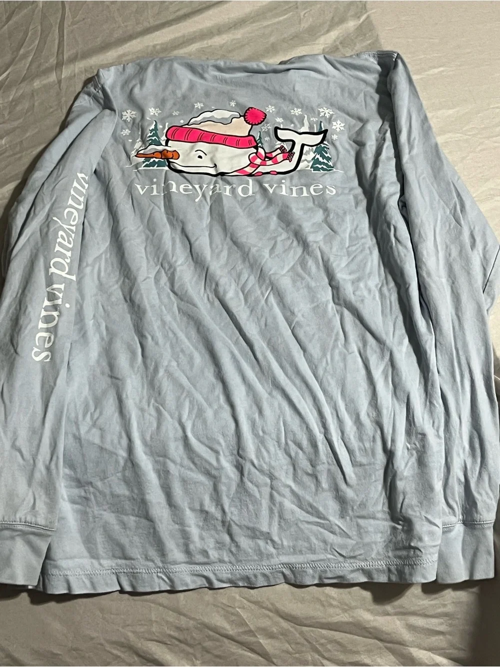 Vineyard Vines Pale Blue Long-Sleeve Pocket Tee with Sleeve Logo Size XL 18